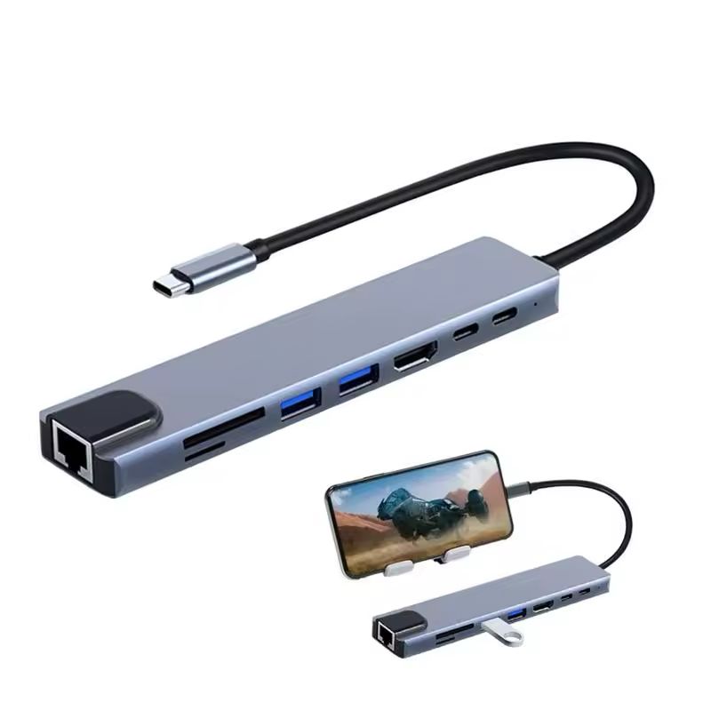Type-C to HDTV, USB2.0, Lan, 8 in 1